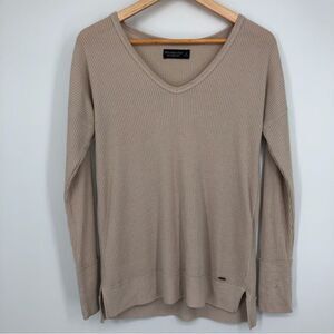 Abercrombie & Fitch‎ Soft A&F Cozy Long Sleeve Ribbed Top Beige Womens Small